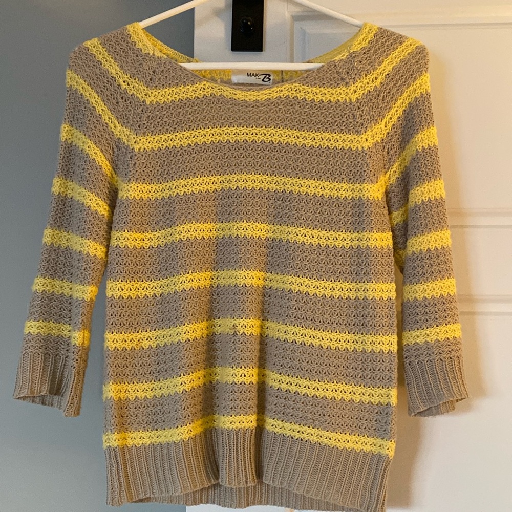 Evereve- Mak B by Mak Tan and Yellow Stripe Sweater